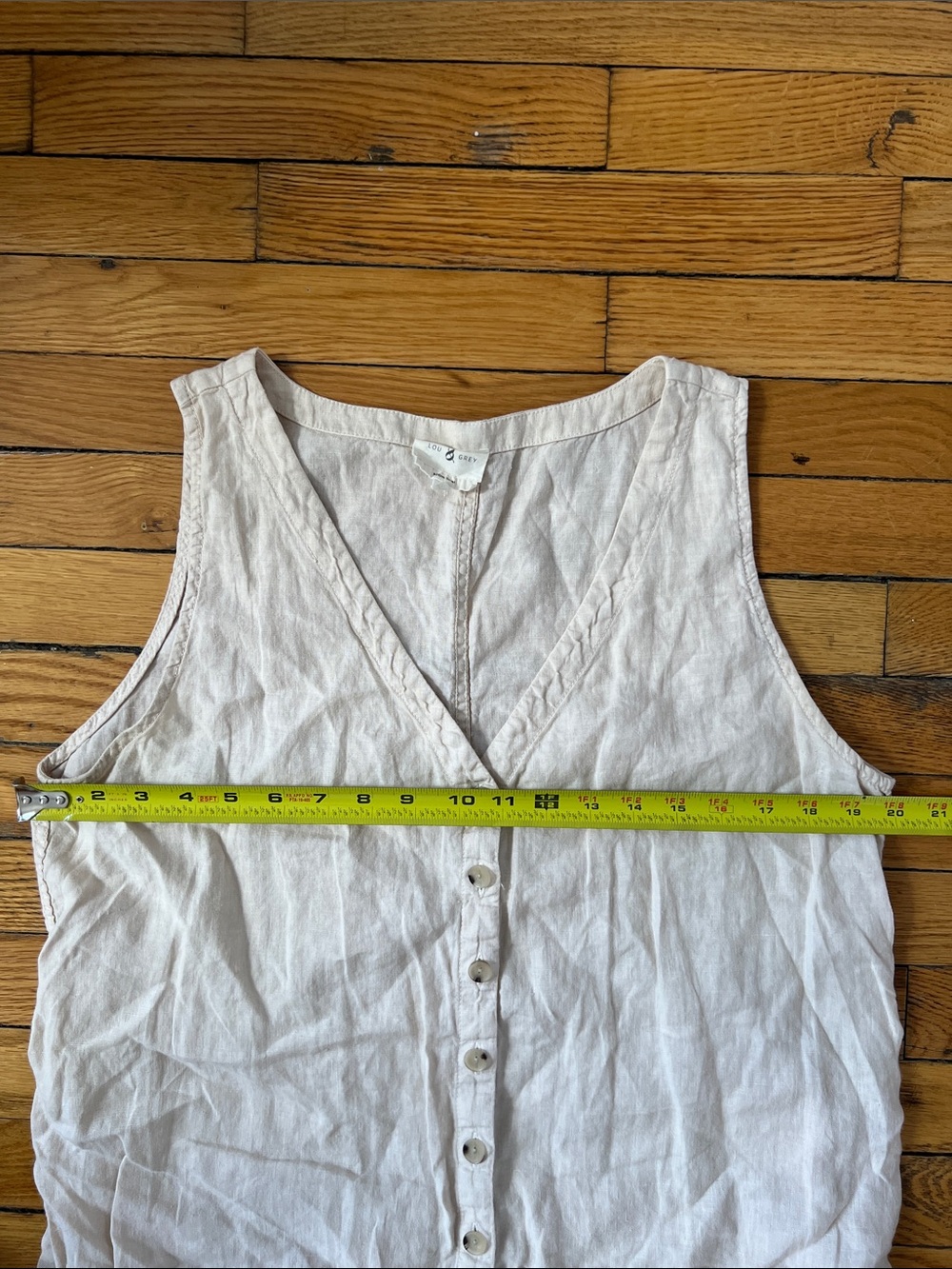 Button Down Tank Dress in Beige Linen - Picture 3 of 5